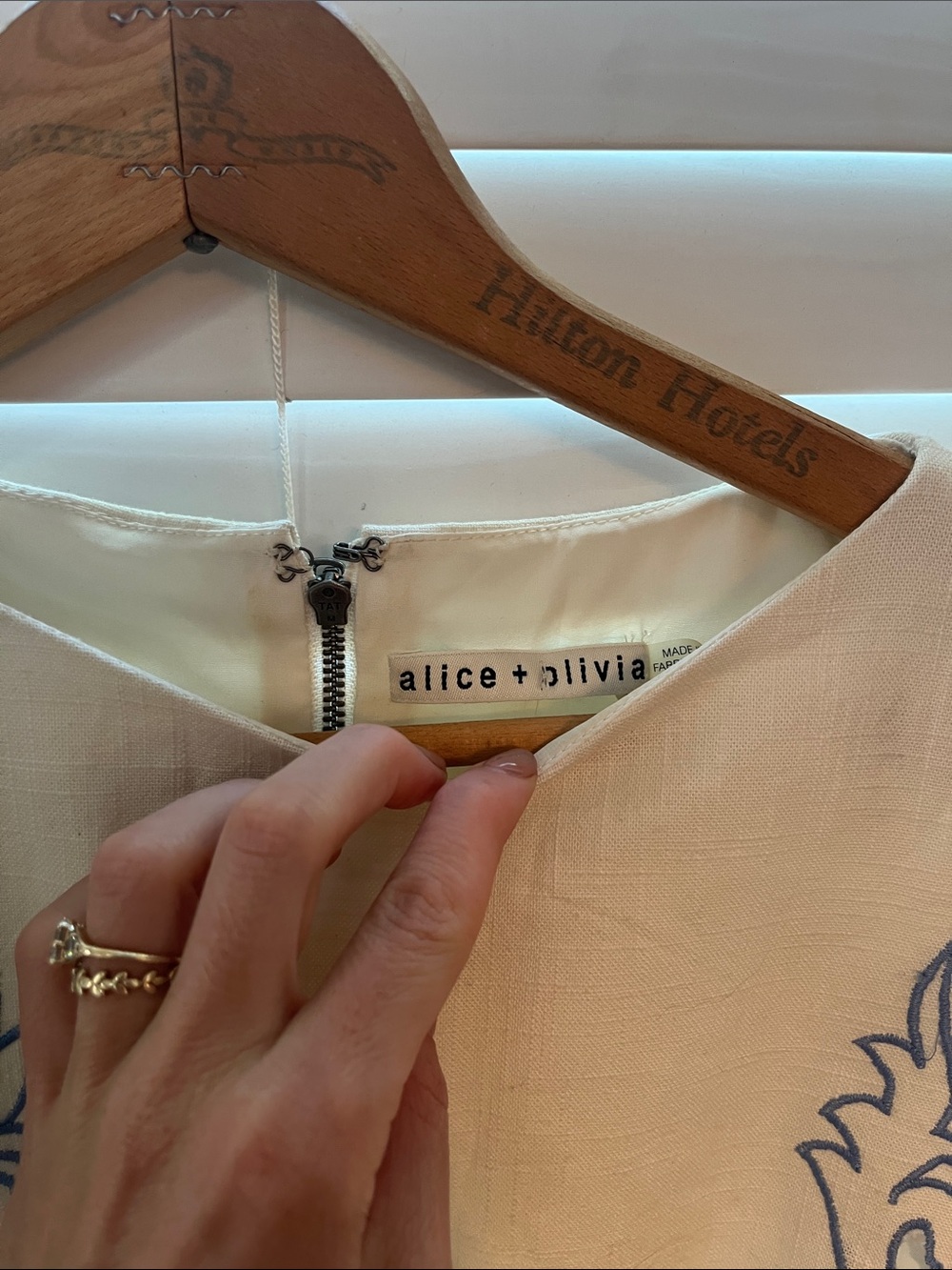 Alice + Olivia White Mini Dress with Blue Embroidered Motif - Picture 5 of 8